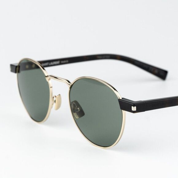 NEW Saint Laurent SL707 002 Gold Havana Green Oval Unisex Sunglasses - Picture 7 of 12